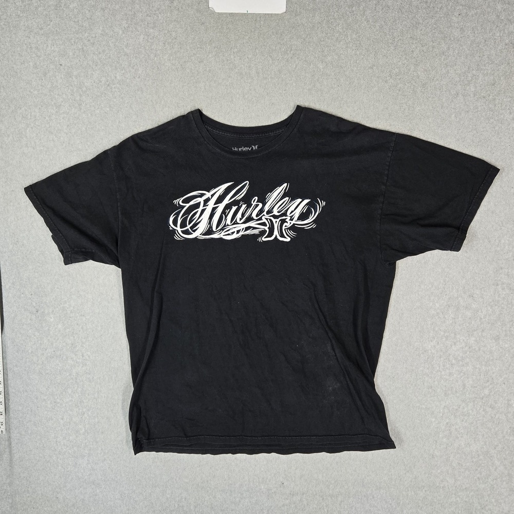 Hurley Men Shirt X-LARGE Black Graphic Tee Short Sleeve Skater Grunge